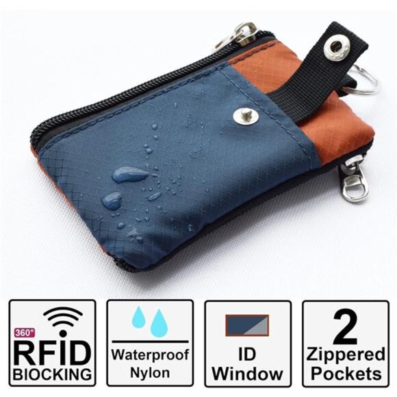 Minimalist RFID Blocking Small Wallet with ID Window,WaterResistant Zip Id Case - Picture 2 of 7